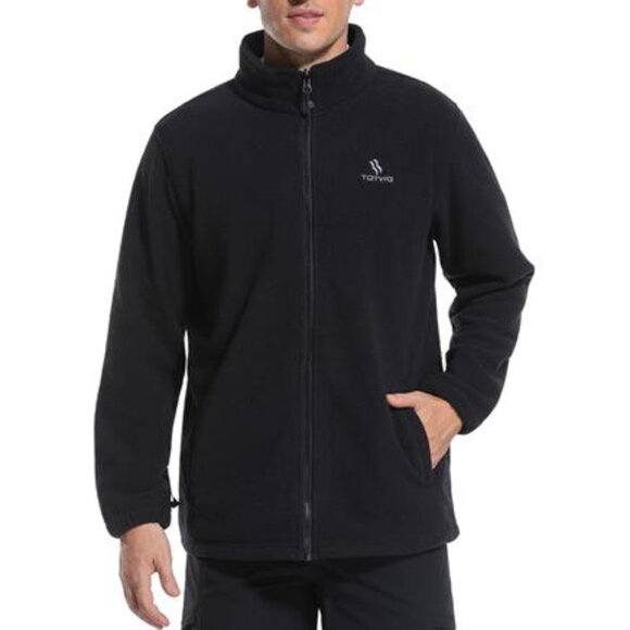 Men's Lightweight Fleece Jacket Full Zip Classic Polar Fleece Inner Lining Black - Picture 7 of 7